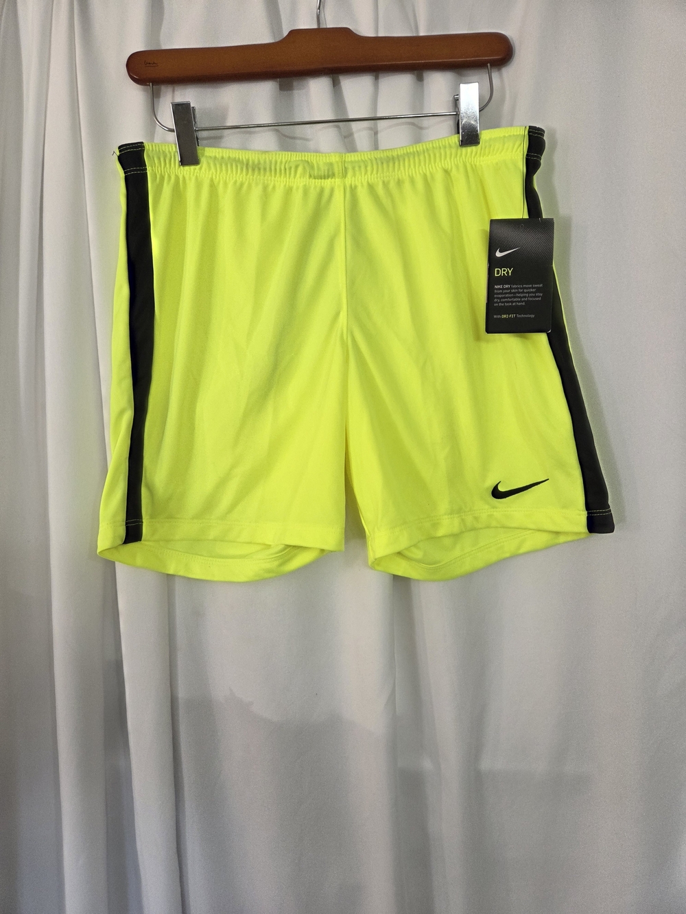 Nike Dry Fit Neon Yellow Athletic Shorts with Black Side Panels NWT Size S